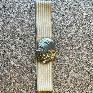 Elegant Beige Belt with Iridescent Shell Buckle